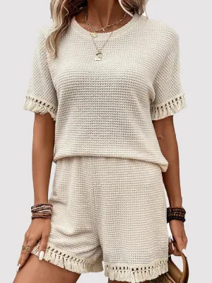 🌟 Tassel Round Neck Top and Shorts Set 🌟