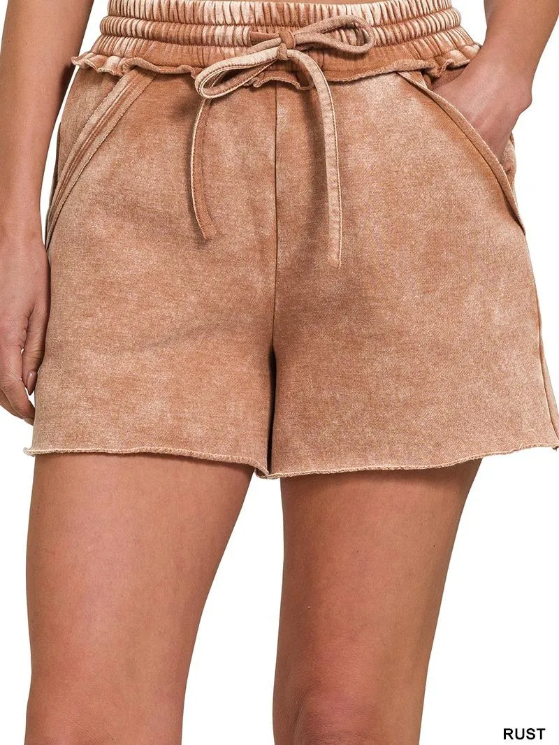 Acid Wash Fleece Drawstring Shorts w/ Pockets!! (14 Options)