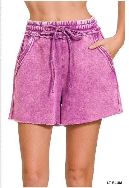 Acid Wash Fleece Drawstring Shorts w/ Pockets!! (14 Options)