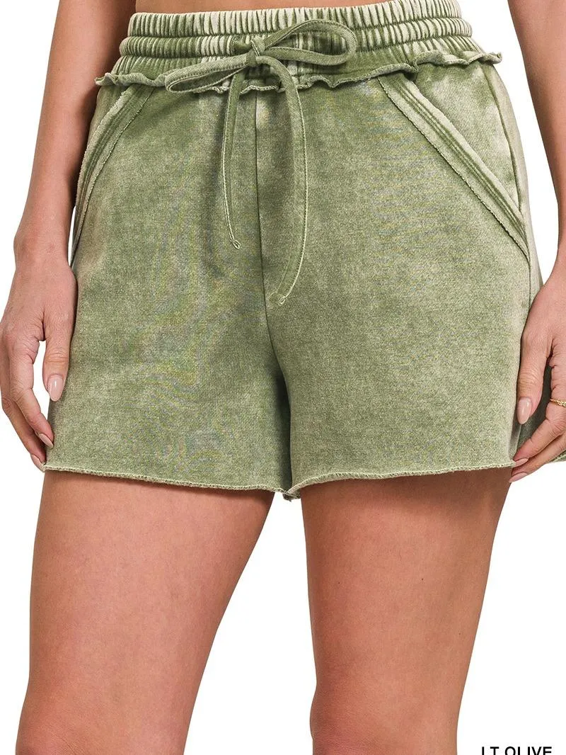 Acid Wash Fleece Drawstring Shorts w/ Pockets!! (14 Options)