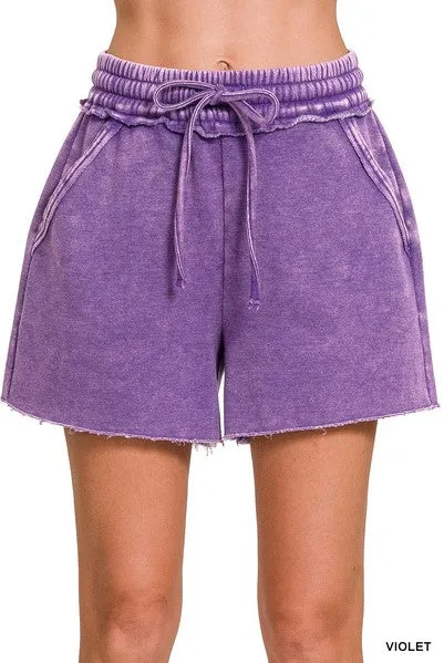 Acid Wash Fleece Drawstring Shorts w/ Pockets!! (14 Options)