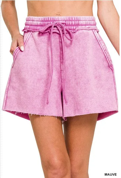 Acid Wash Fleece Drawstring Shorts w/ Pockets!! (14 Options)