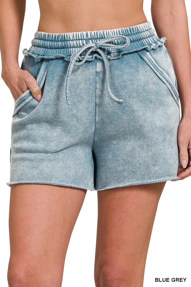 Acid Wash Fleece Drawstring Shorts w/ Pockets!! (14 Options)