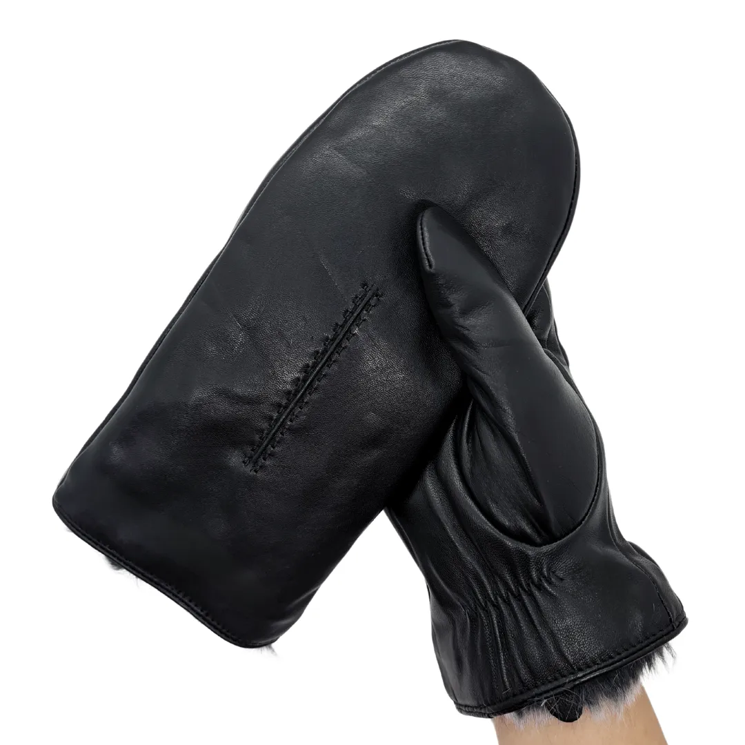 Allesco Inc - Club Rochelier Ladies Leather Mitten w/Exposed Fur Lining