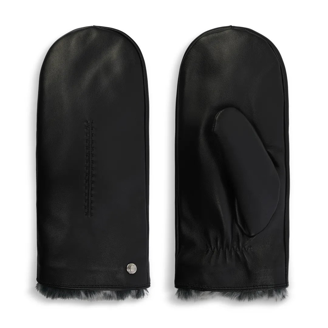 Allesco Inc - Club Rochelier Ladies Leather Mitten w/Exposed Fur Lining