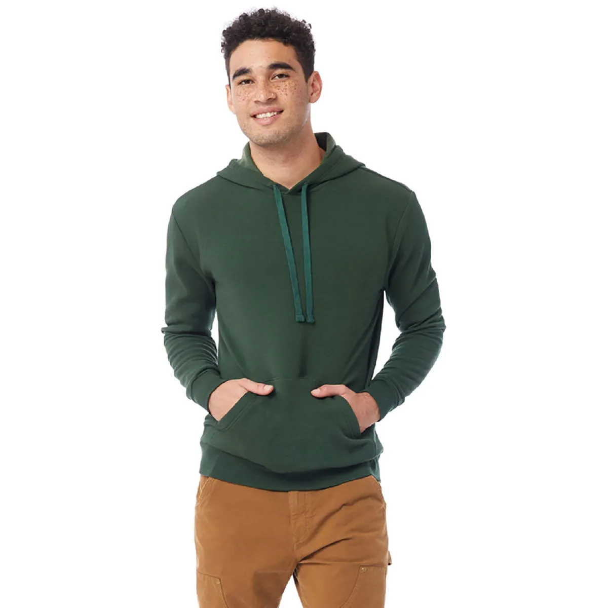 Alternative Apparel Men's Varsity Green Eco Cozy Fleece Pullover Hooded Sweatshirt