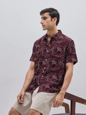 Ascot Wine Floral Design Relaxed-Fit Shirt
