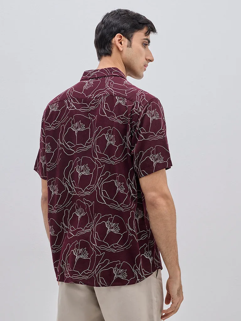 Ascot Wine Floral Design Relaxed-Fit Shirt