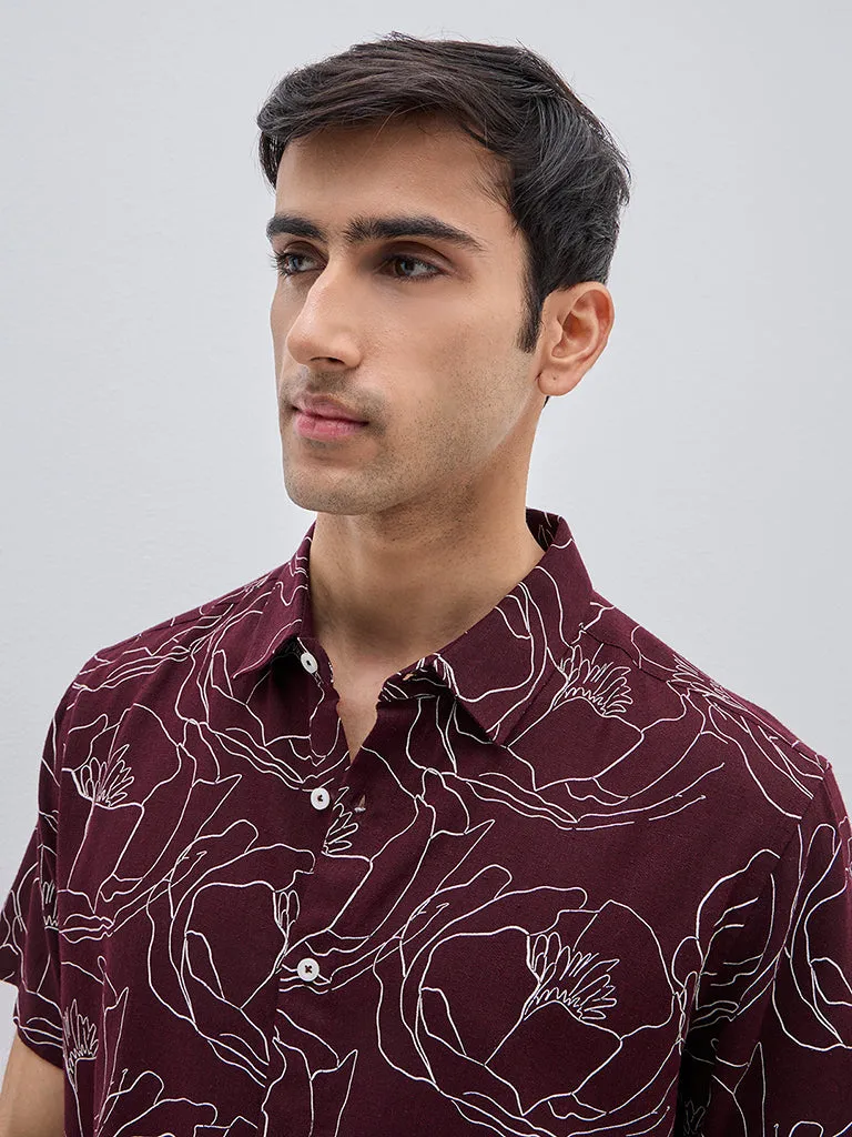 Ascot Wine Floral Design Relaxed-Fit Shirt
