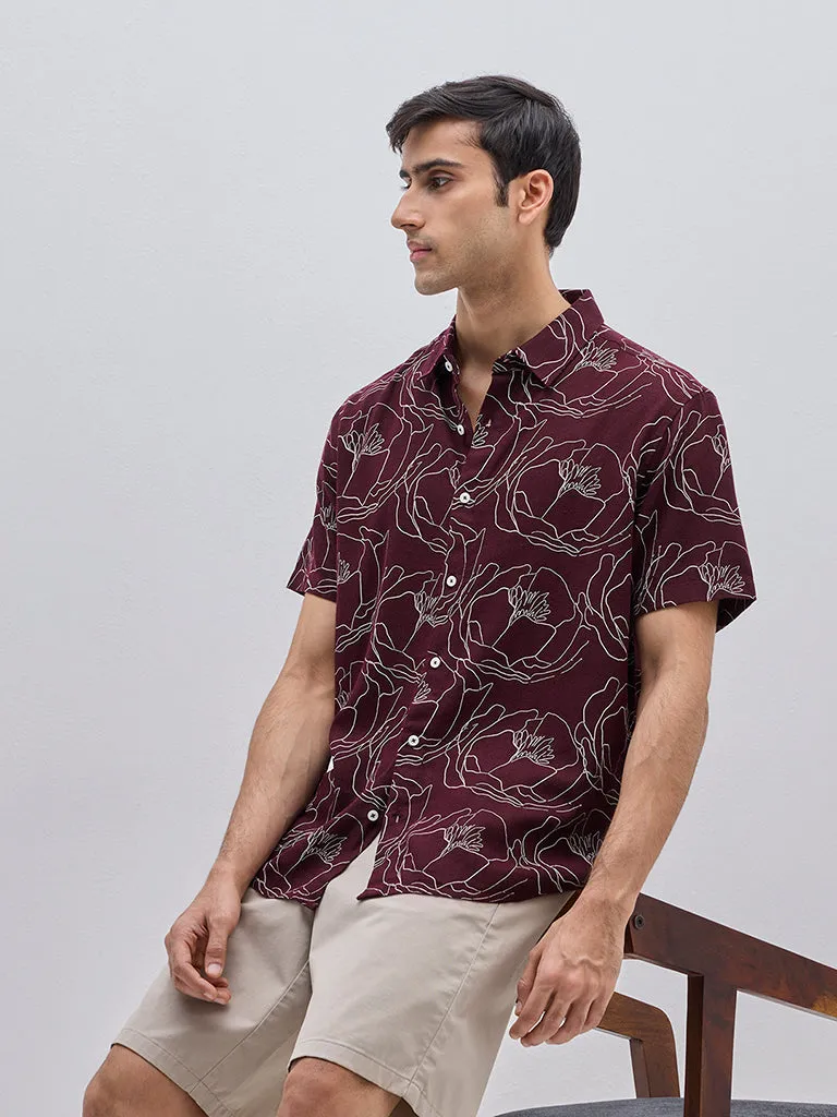 Ascot Wine Floral Design Relaxed-Fit Shirt