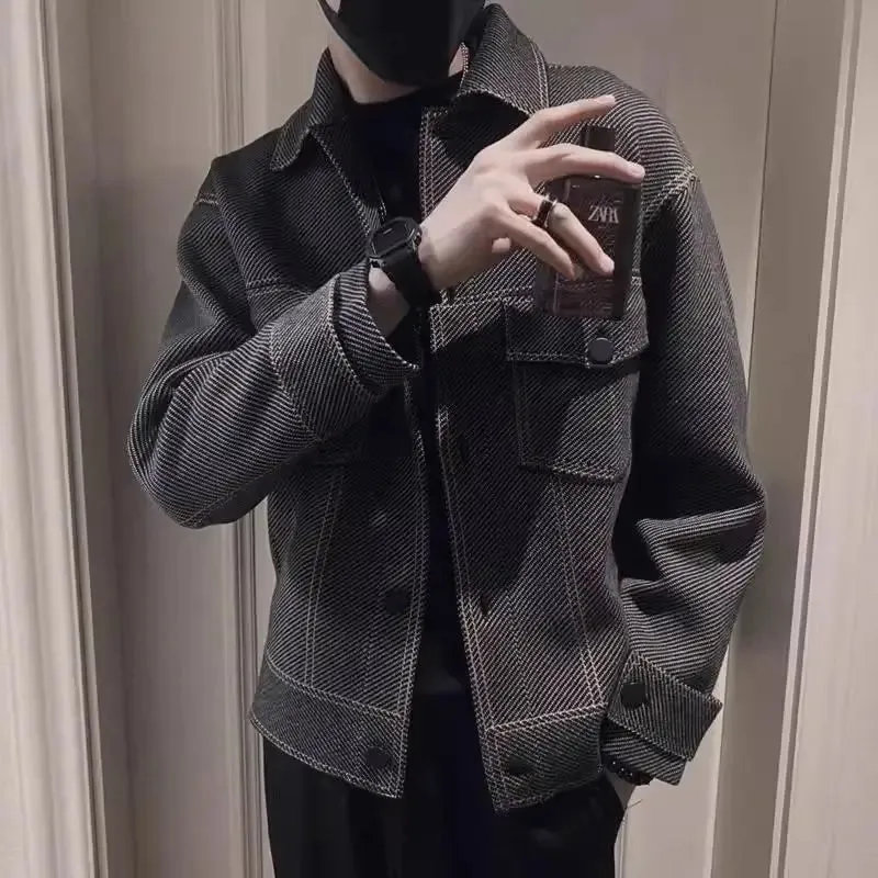 Bonsir Coat Spring Autumn Striped Jacket for Men Cargo Fast Delvery Joker Trendy Harajuku Vintage Aesthetic High Quality Y2k Casual