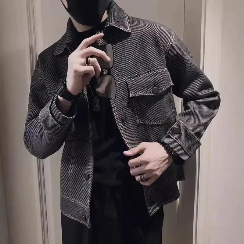 Bonsir Coat Spring Autumn Striped Jacket for Men Cargo Fast Delvery Joker Trendy Harajuku Vintage Aesthetic High Quality Y2k Casual