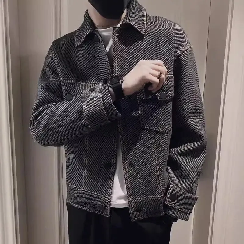 Bonsir Coat Spring Autumn Striped Jacket for Men Cargo Fast Delvery Joker Trendy Harajuku Vintage Aesthetic High Quality Y2k Casual