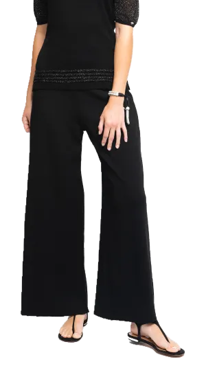 Briana Wide-Leg Milano-Knit Pants; Black