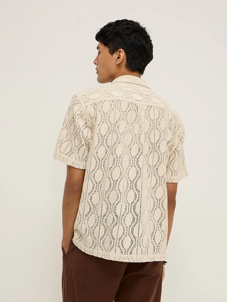 ETA Beige Floral Knitted Relaxed-Fit Cotton-Blend Shirt