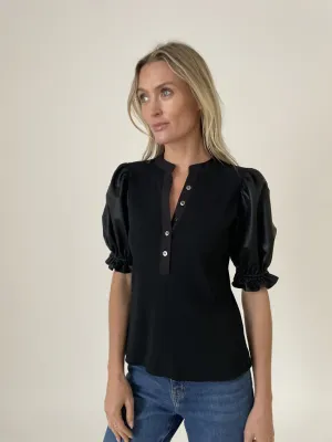 Faux Leather Sleeve Top-Robin