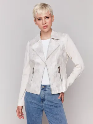 Foiled Faux Leather and Rib Knit Jacket - Champagne