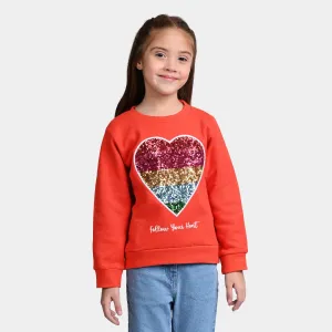 Girls Fleece Sweatshirt Follow Heart-ORANGE