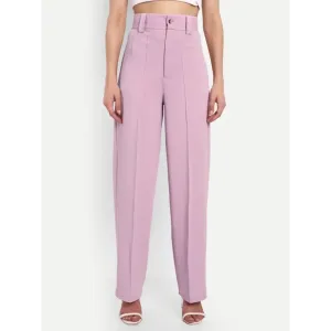 Glito Stylish Pink Flared Fit High Waist Polyster Parallel Trouser Pant for Women