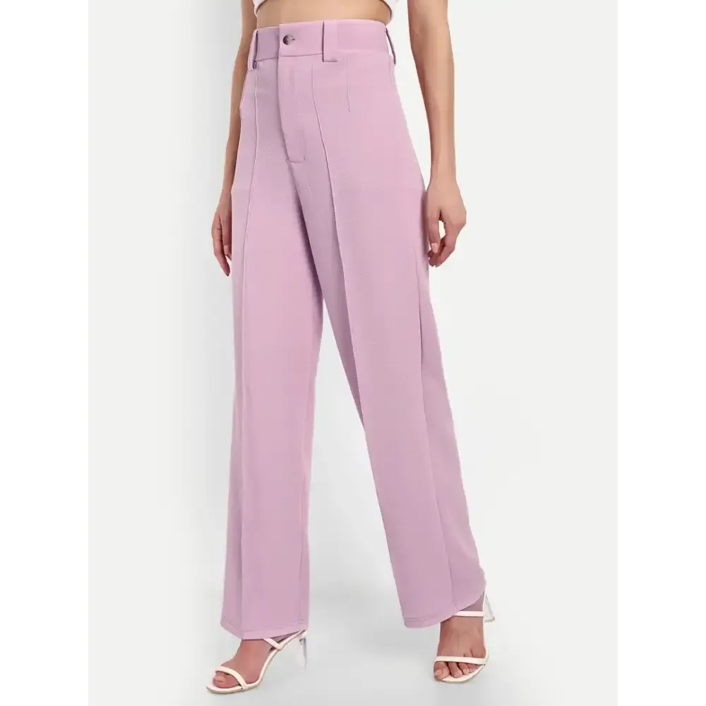 Glito Stylish Pink Flared Fit High Waist Polyster Parallel Trouser Pant for Women
