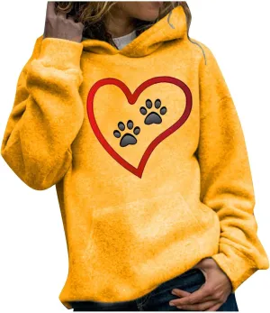 Graphic Hoodie for Women Cute Dog Paw Print Long Sleeve Casual Sweatshirt Comfy 2024 Fall Winter Pullover with Pocket