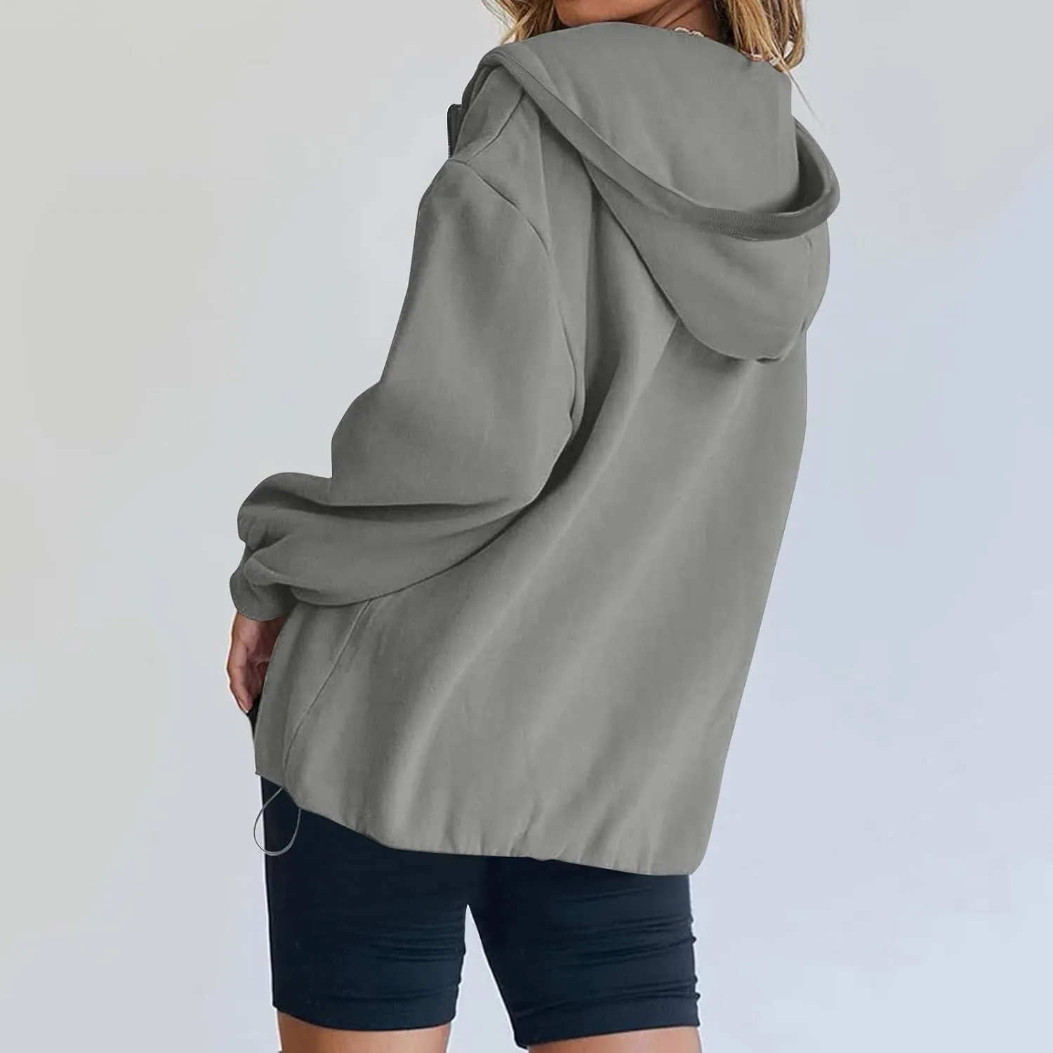 Half Zip Pullover Women Trendy Fleece Quarter Zip Y2k Hoodie Drop Shoulder Baggy Comfy Oversized Sweatshirt w/Pockets