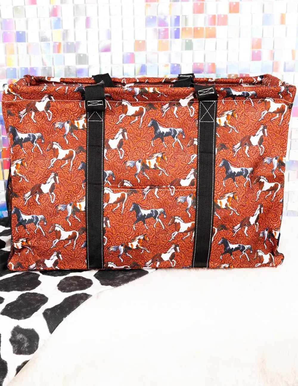 Hold Your Horses Collapsible Double Haul-It-All Basket with Mesh Pockets and Lid