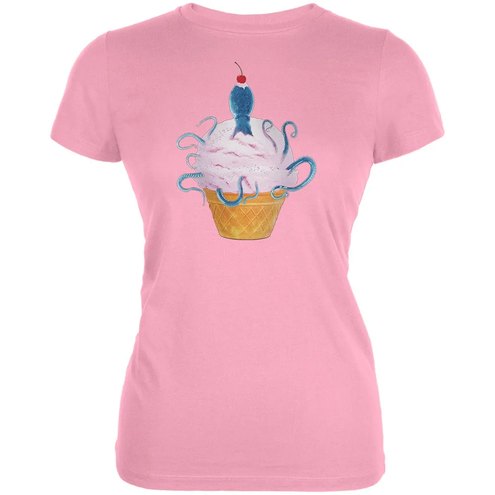Ice Cream Cone Octopus Light Pink Juniors Soft T-Shirt