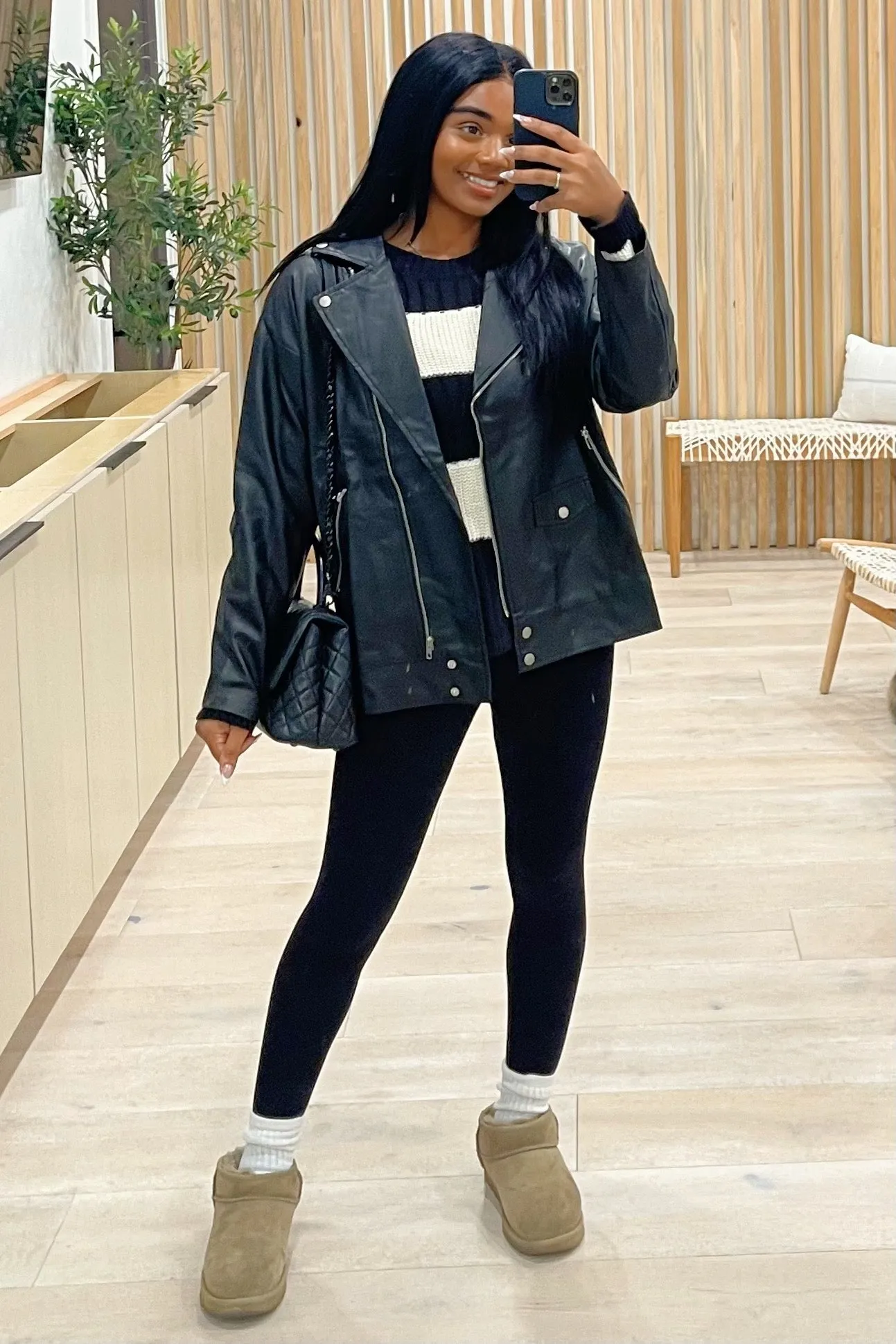Imani Oversized Faux Leather Jacket (Black)