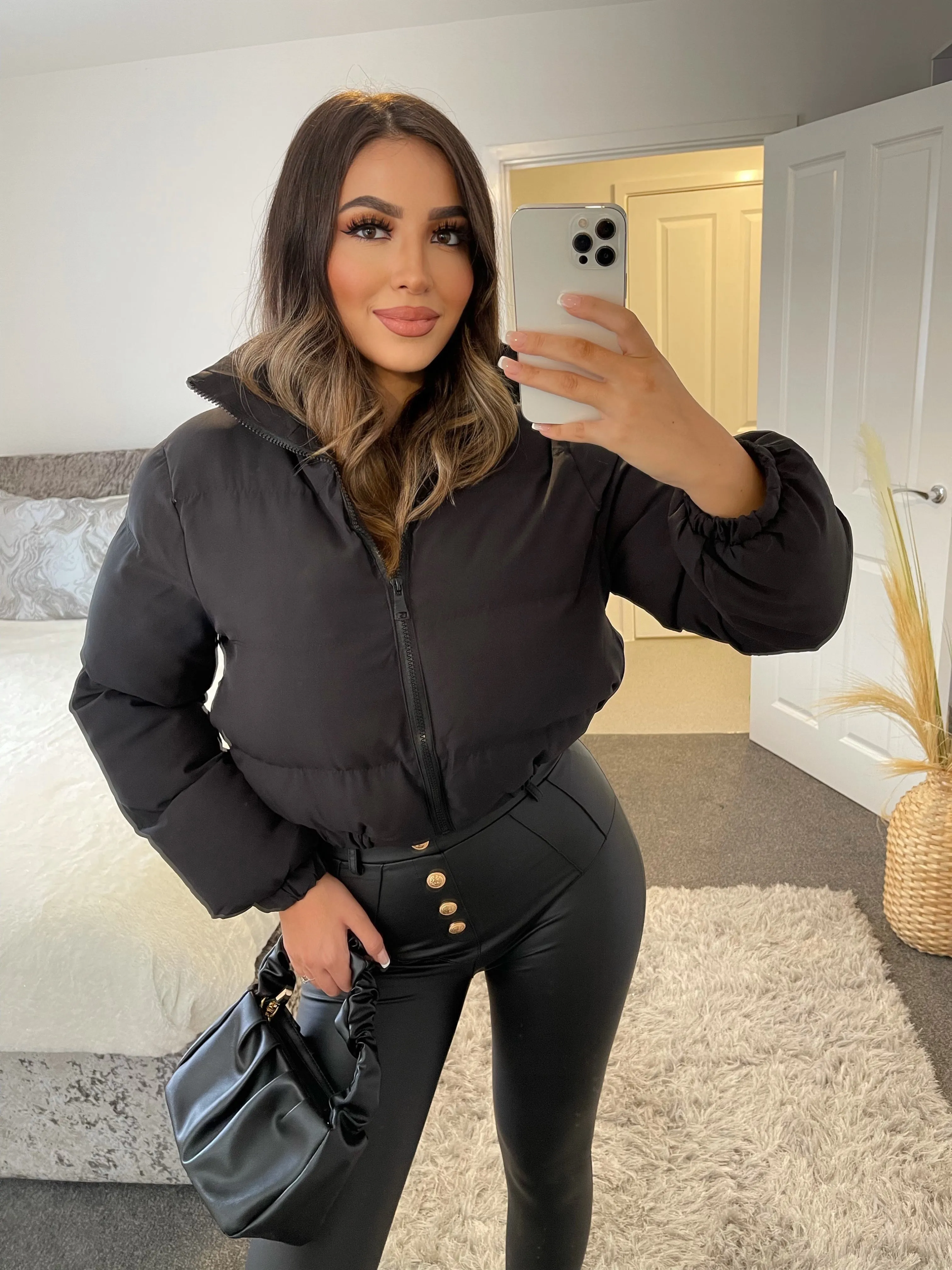 Kellie Black Crop Puffer Jacket