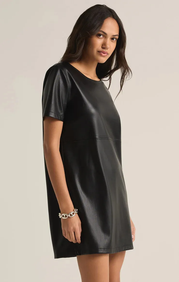 London Faux Leather Black Dress