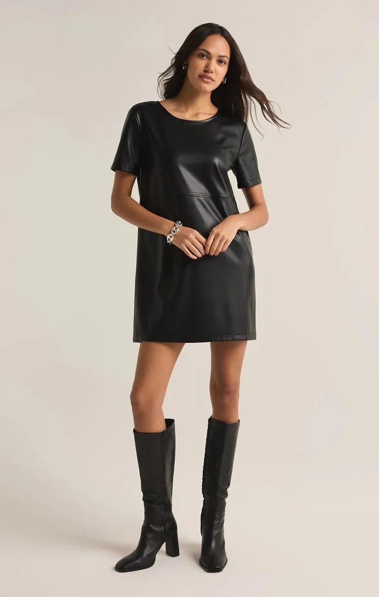 London Faux Leather Black Dress