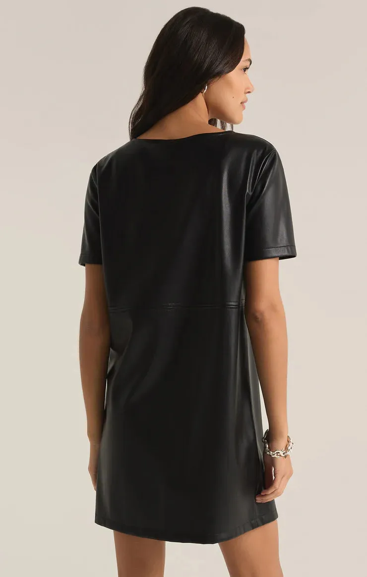 London Faux Leather Black Dress