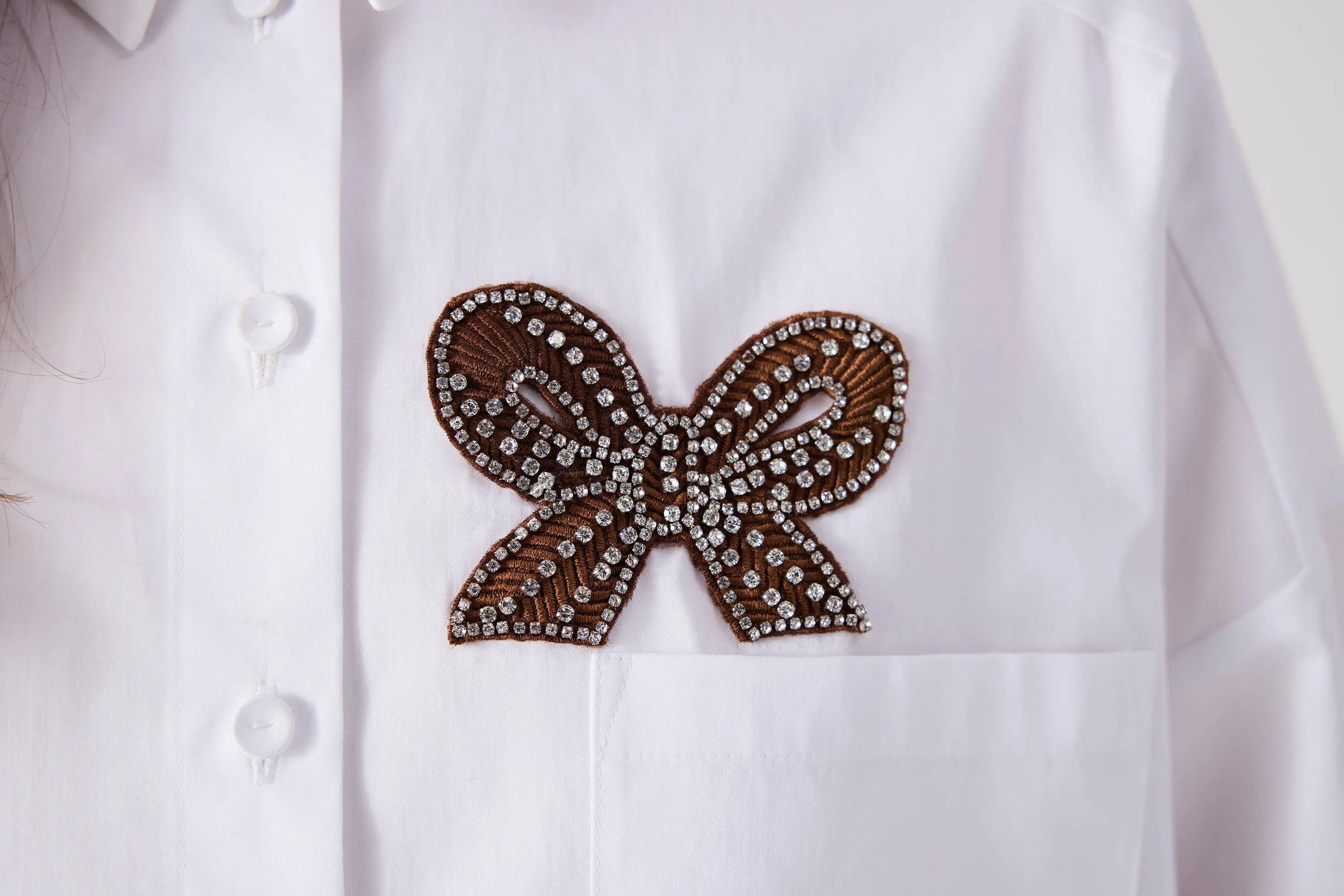 Machka Poplin Shirt With Bow Embroidery White