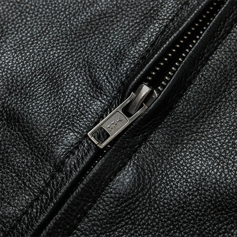 Men's Black Genuine Leather Jacket / Motorcycle Style Stand Collar Jackets