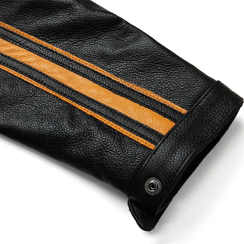 Men's Black Genuine Leather Jacket / Motorcycle Style Stand Collar Jackets