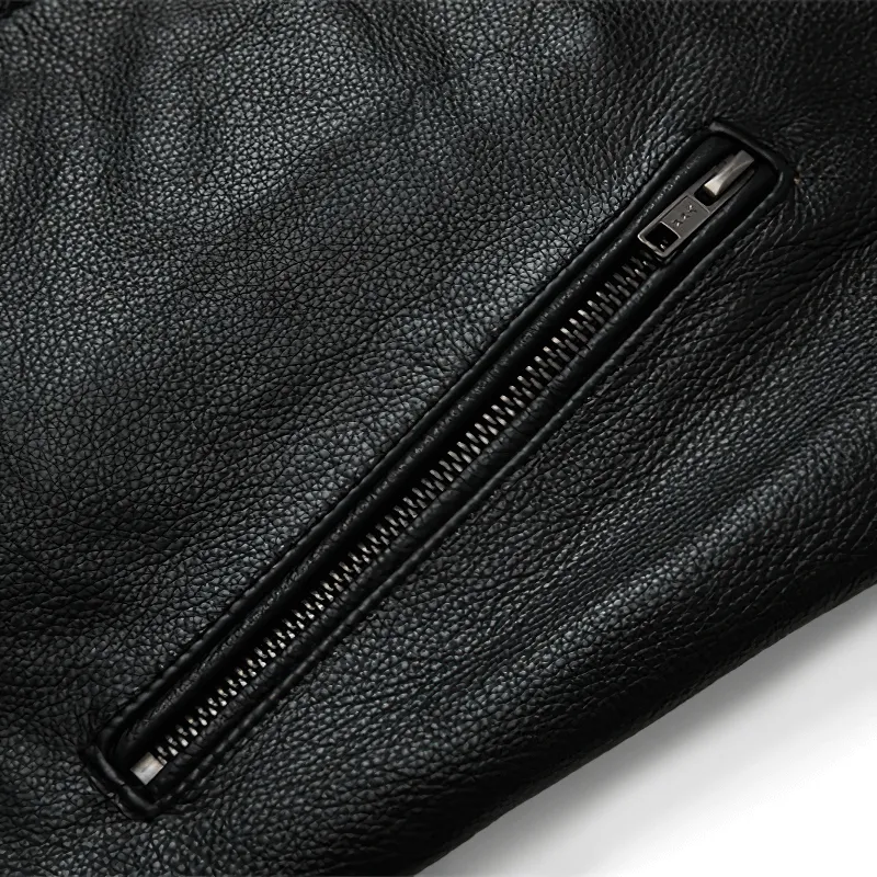Men's Black Genuine Leather Jacket / Motorcycle Style Stand Collar Jackets