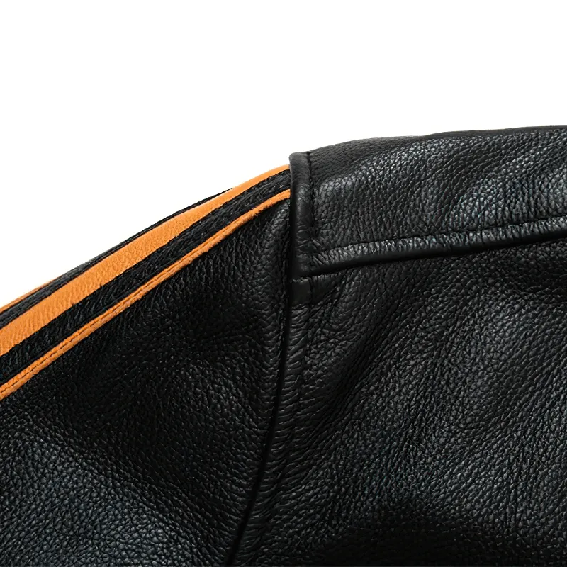 Men's Black Genuine Leather Jacket / Motorcycle Style Stand Collar Jackets