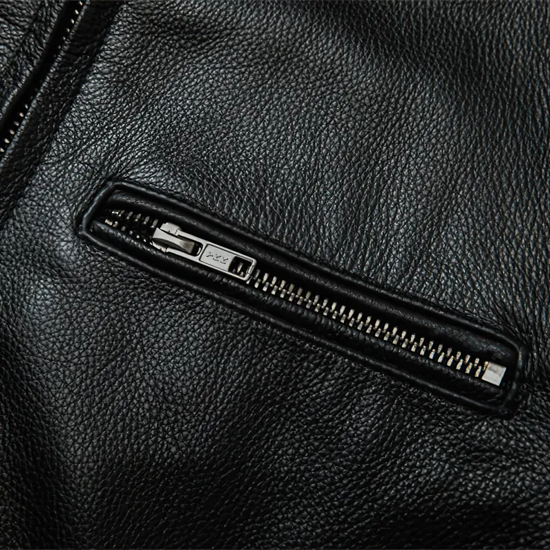 Men's Black Genuine Leather Jacket / Motorcycle Style Stand Collar Jackets