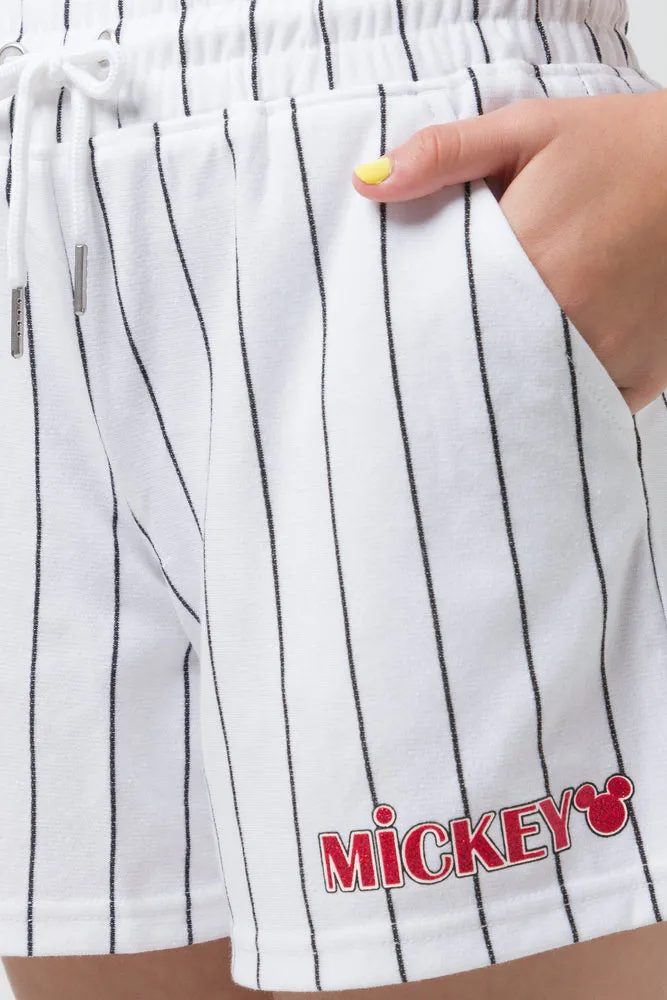Mickey Mouse Jogger Stripped Shorts White