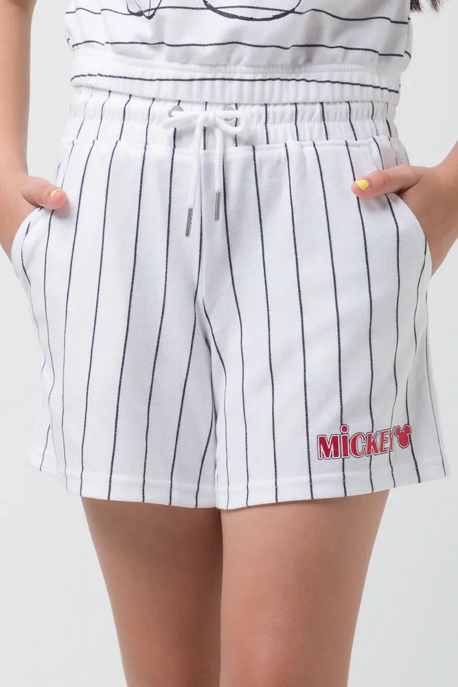Mickey Mouse Jogger Stripped Shorts White