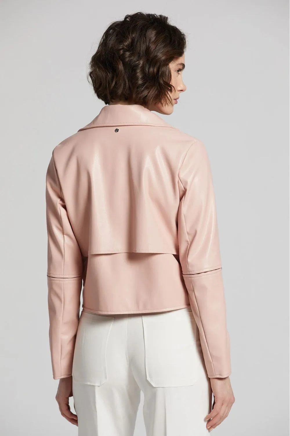 Ninon Short Leather Jacket in Soft Pink