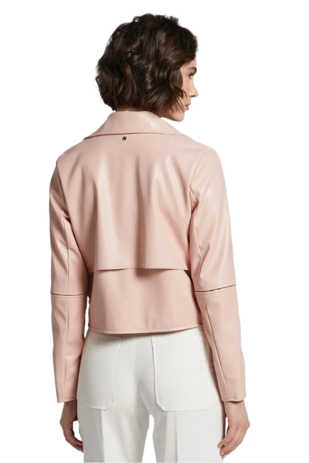 Ninon Short Leather Jacket in Soft Pink