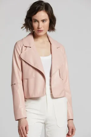 Ninon Short Leather Jacket in Soft Pink