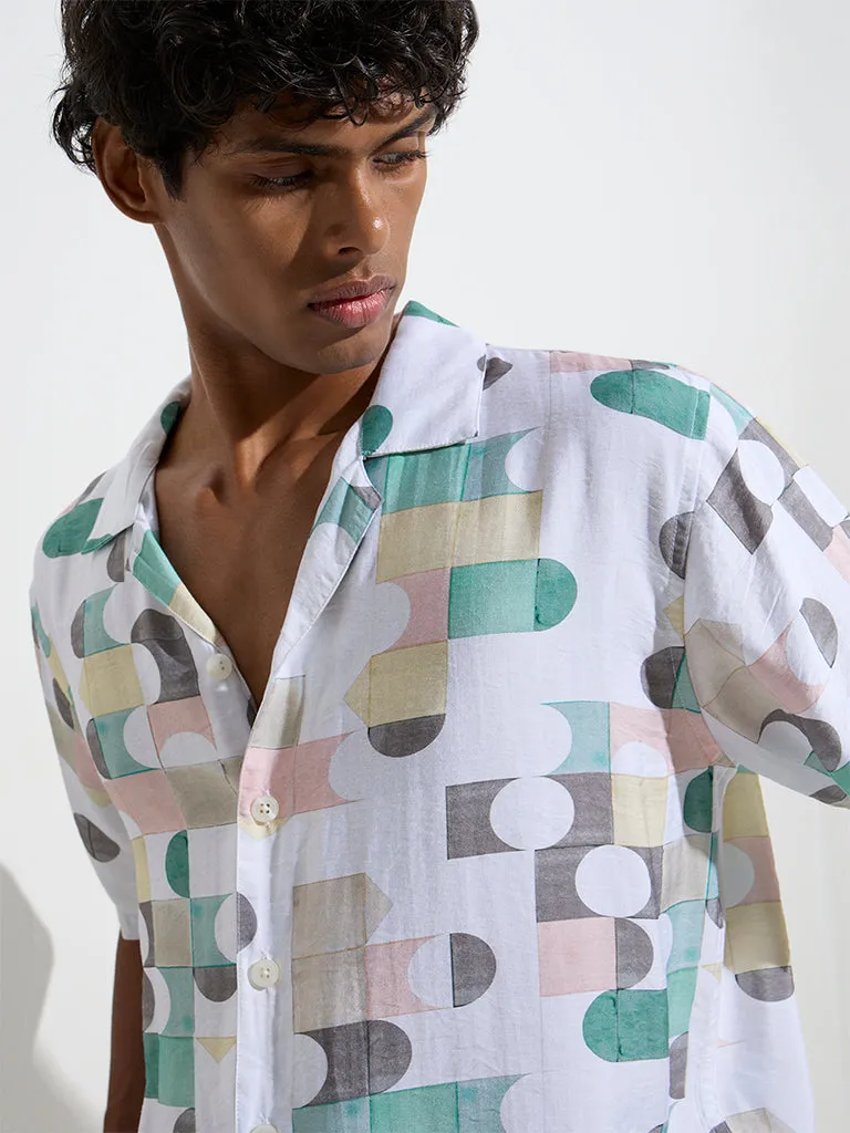 Nuon White Printed Relaxed-Fit Shirt