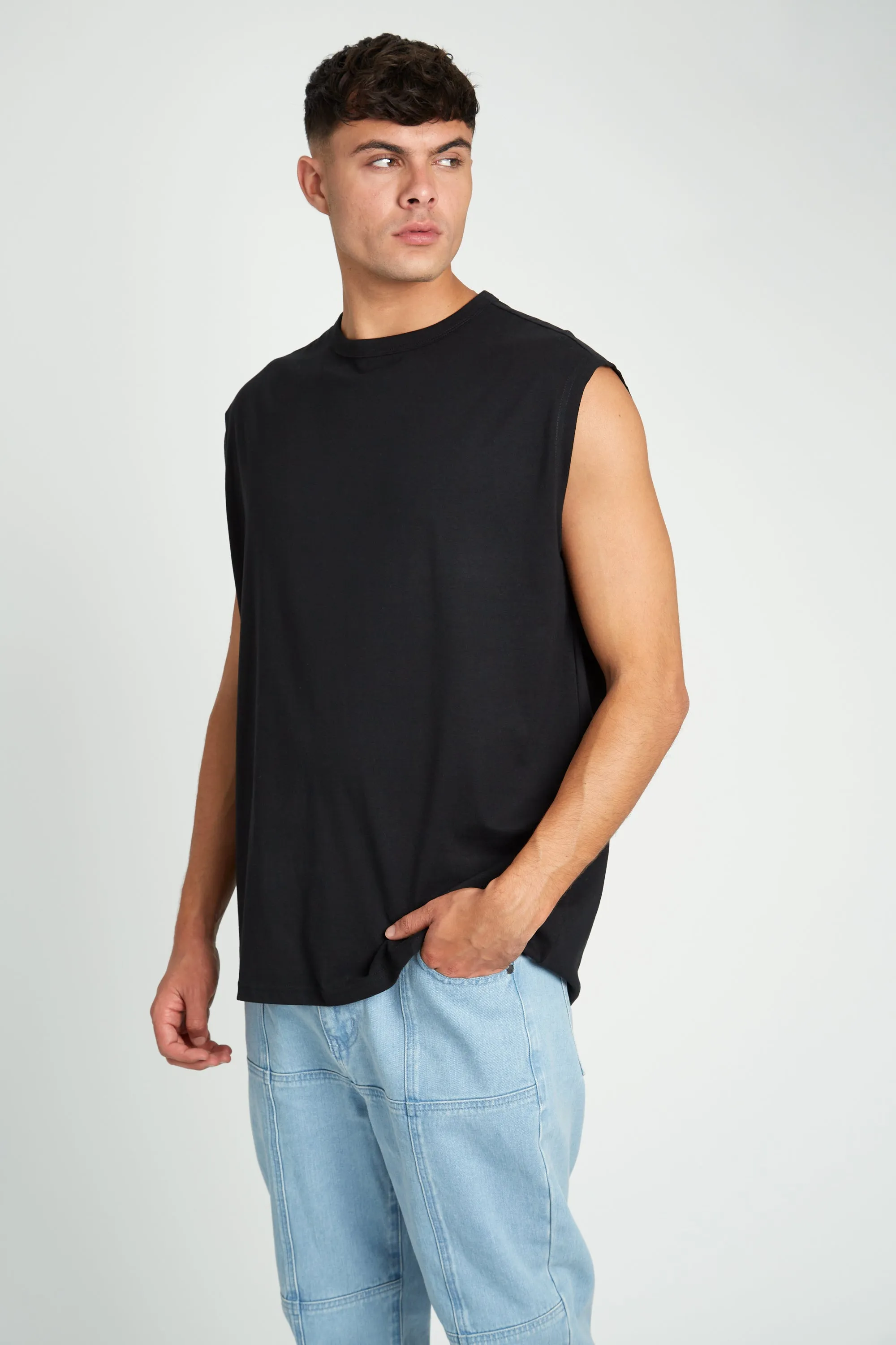 OVERSIZED SLEEVELESS T-SHIRT MULTIPACK - BLACK, CLAY BROWN, PEACH
