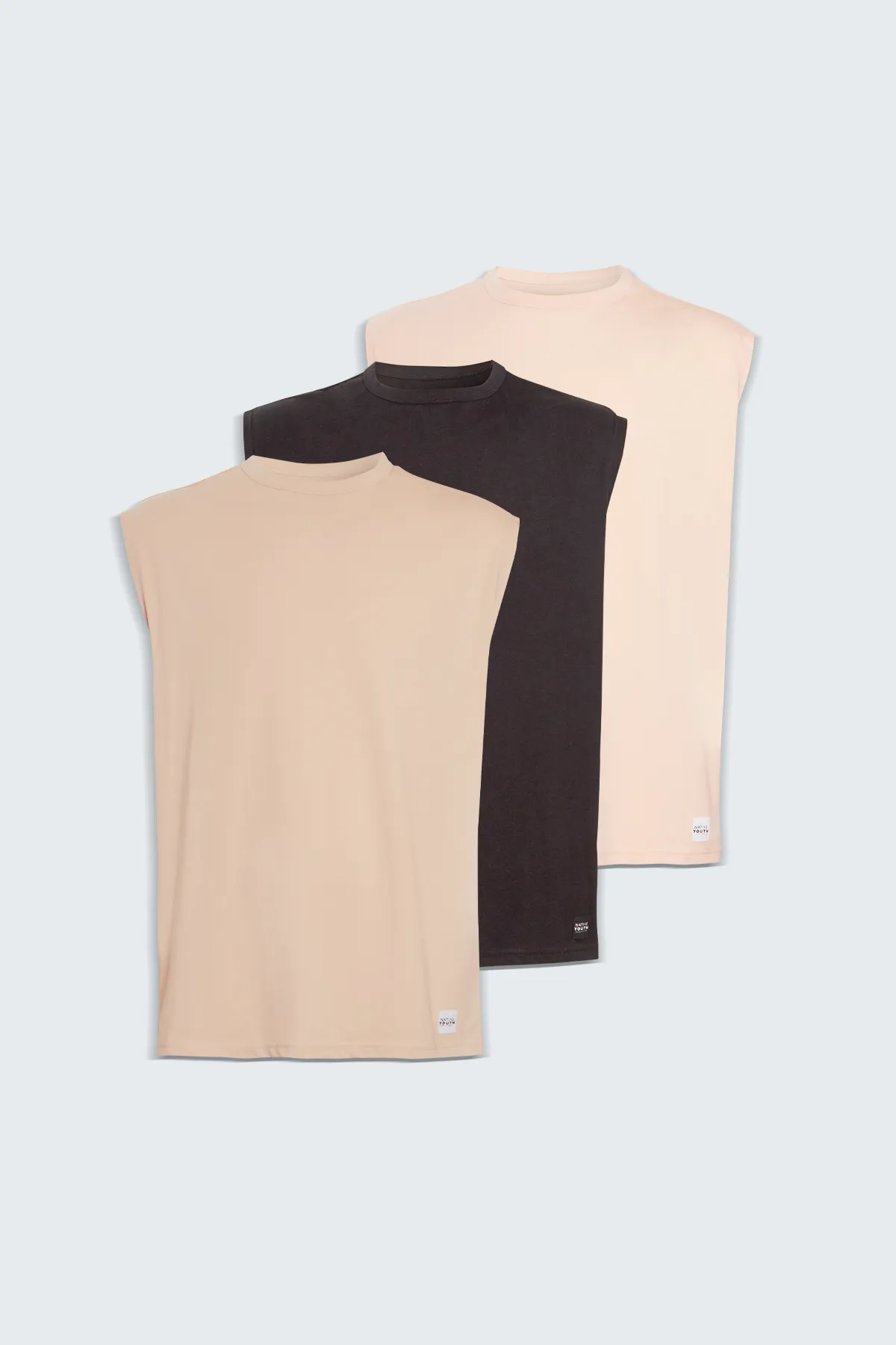 OVERSIZED SLEEVELESS T-SHIRT MULTIPACK - BLACK, CLAY BROWN, PEACH