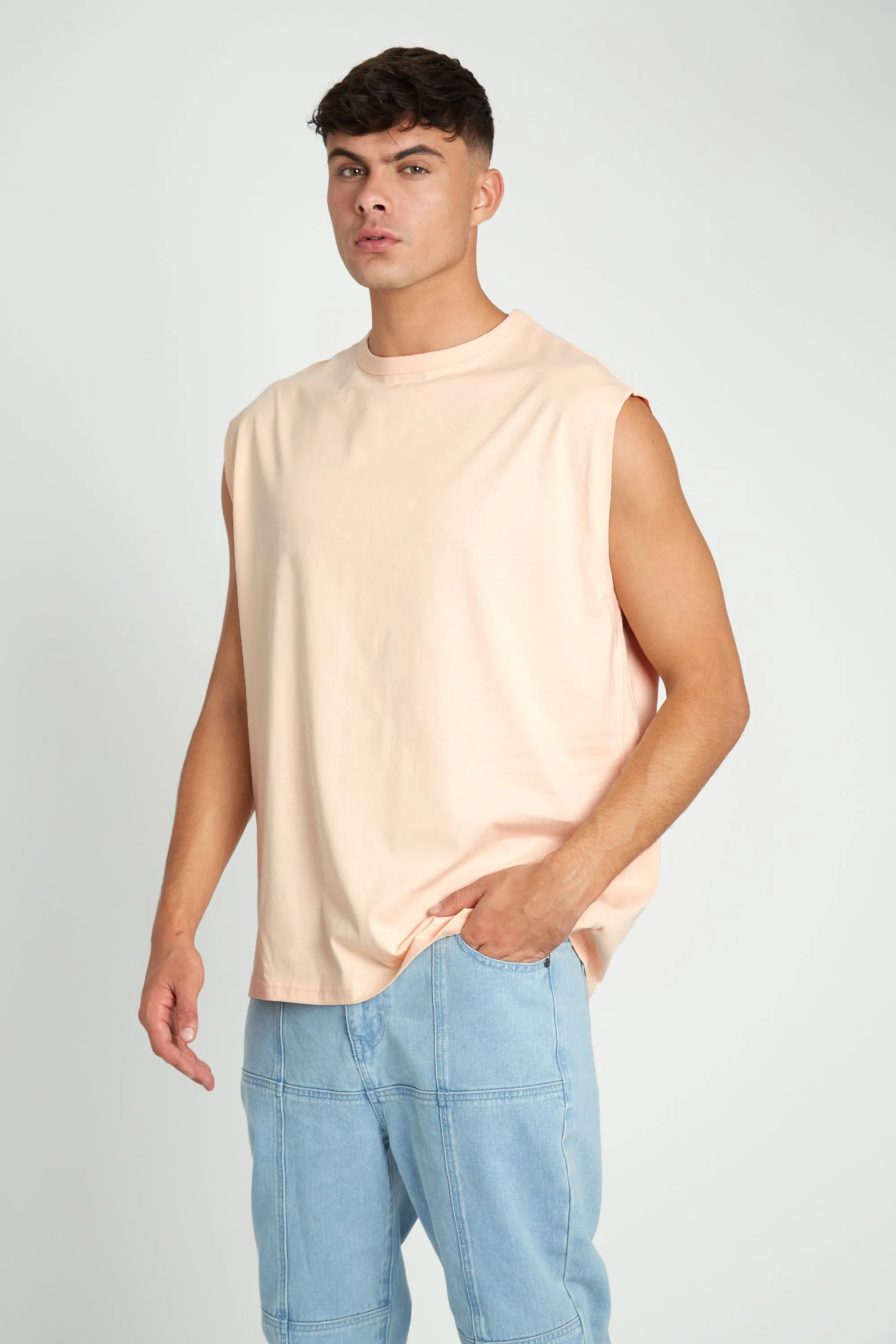 OVERSIZED SLEEVELESS T-SHIRT MULTIPACK - BLACK, CLAY BROWN, PEACH