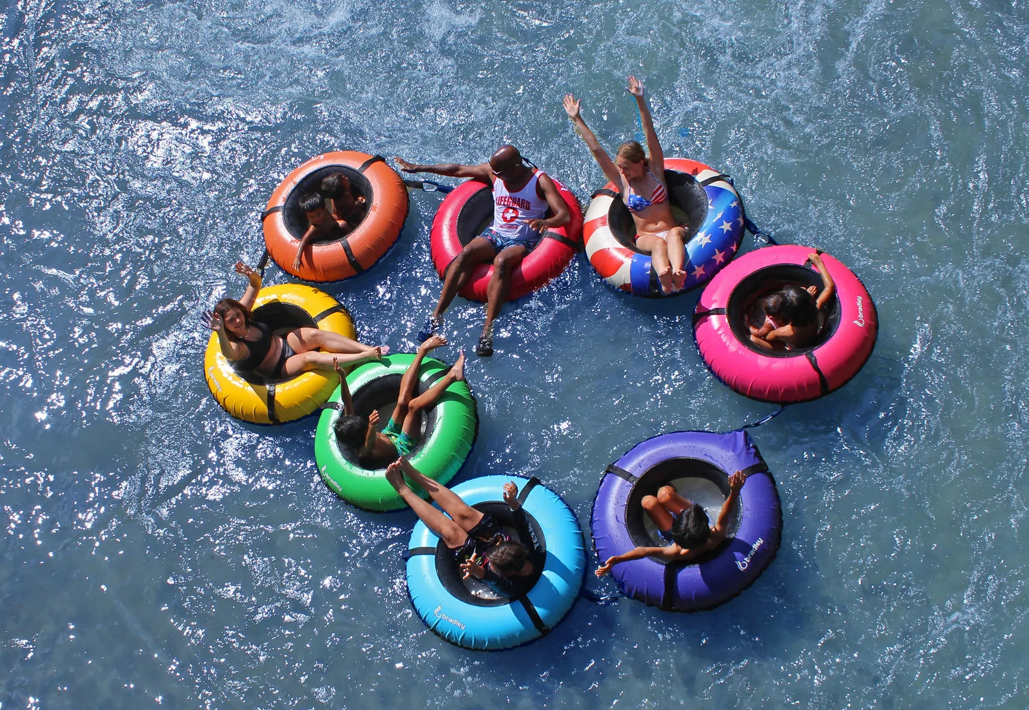 Pack of two Bradley heavy duty tubes for floating the river; Whitewater water tube; Rubber inner tube with cover for river floating; Linking tandem river tubes; river raft tube