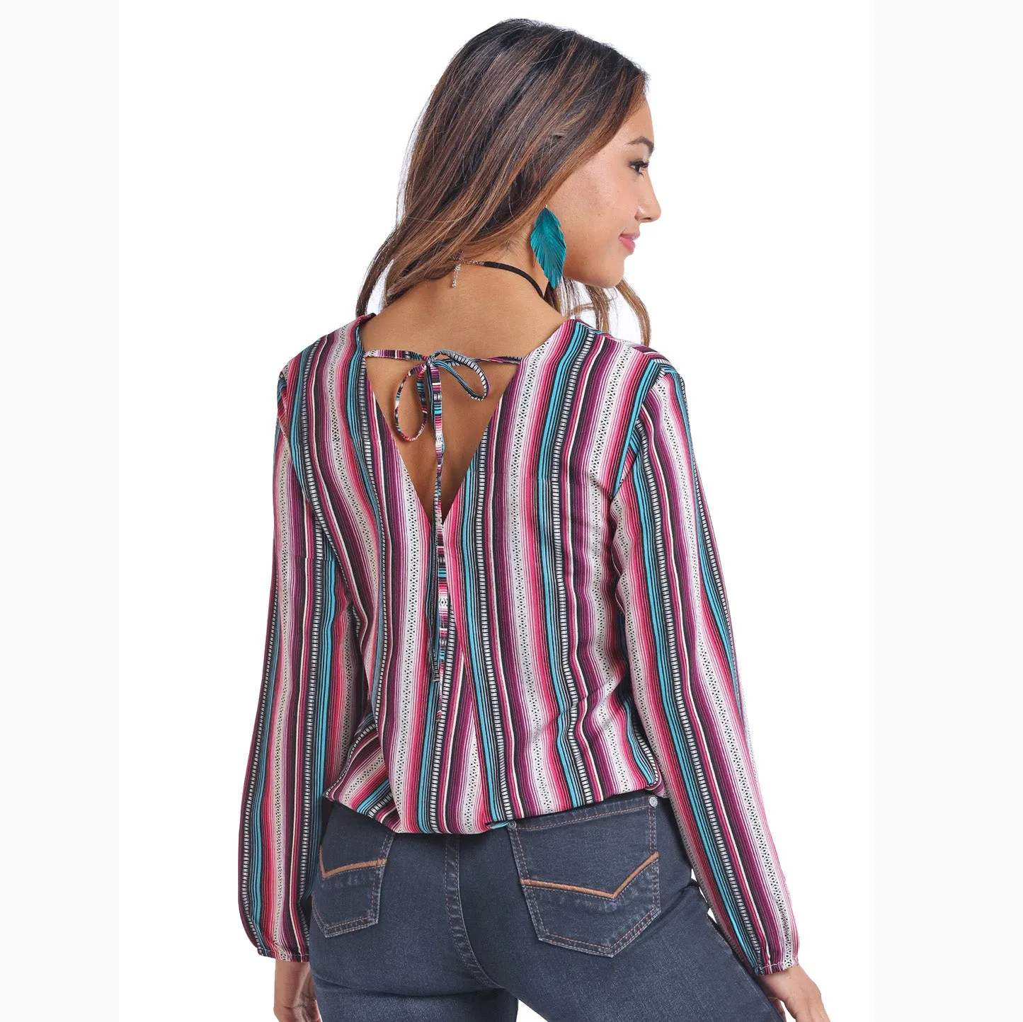 Panhandle Jr. Fit Jewel Tones & Stripe Crepe Surplice Top